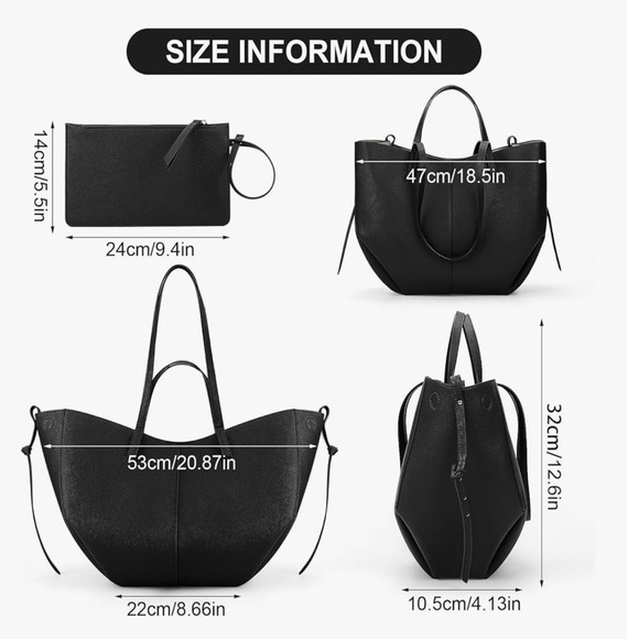 Sleek Black Leather Tote Bag - Picture 6 of 6